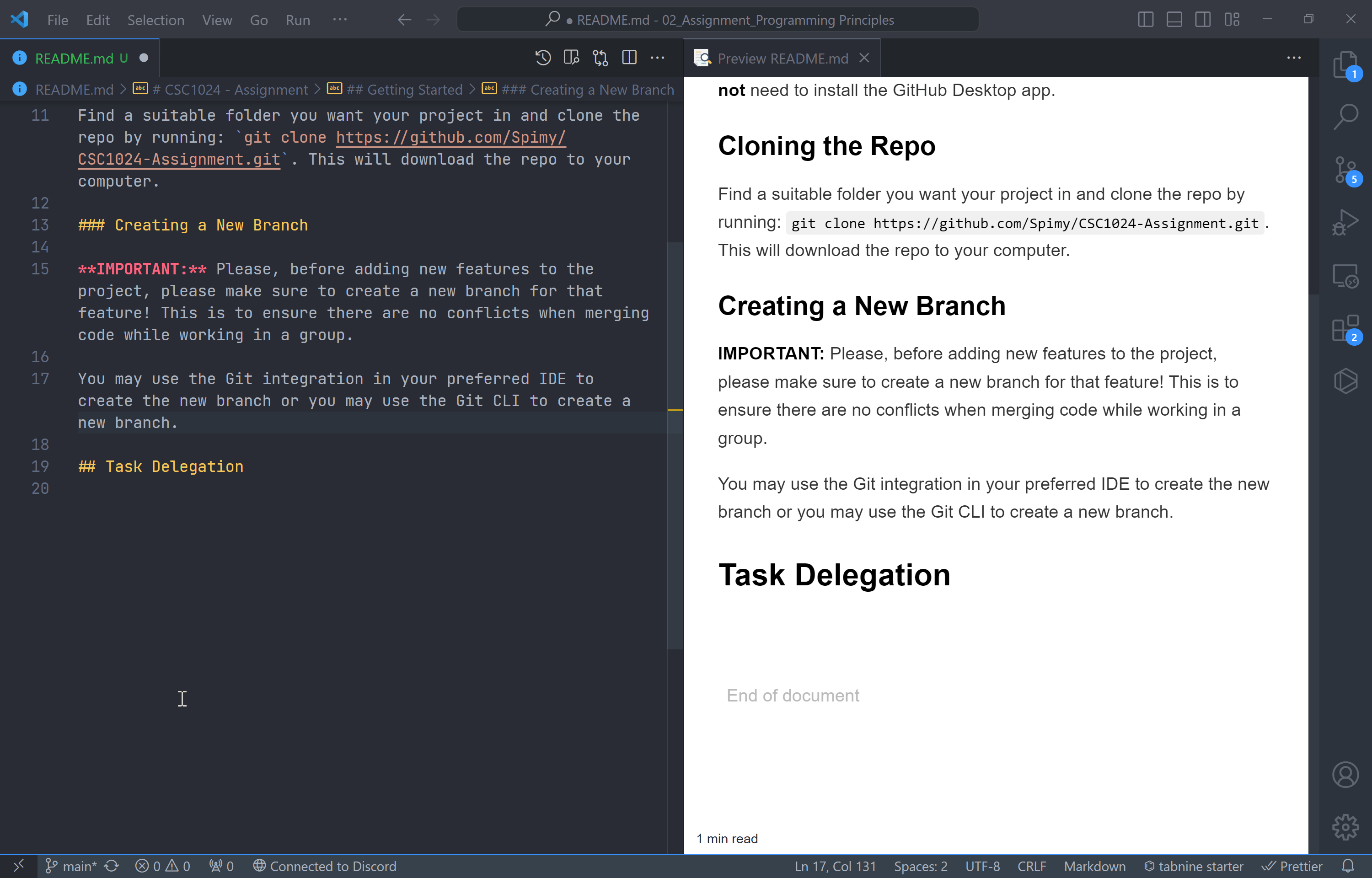 vscode branch creation instruction